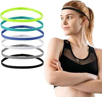 Proberos® 6 PCs Sport Headbands, Slim Sweatbands for Men Women, Stretchy Non-Slip Design, Fashion Headbands for Gym Yoga Fitness Running Yoga, 6 Color