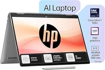 HP Envy x360, Intel Core Ultra 7-155U AI Laptop (16GB RAM, 512GB SSD) Touchscreen 2-in-1, IPS, WUXGA, 14"/35.6cm, Win 11, MS Office 2021, Silver, 1.39Kg, Integrated Graphics, 5MP IR Camera, fc0106TU