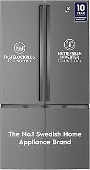 Electrolux 541L Inverter French Door 4 Door Side by Side Frost Free Refrigerator, Bottom Freezer, TasteLockPlus Technology, FlexStor, UltimateTaste 700, EQE6000A-B, Matte Dark Grey Stainless Steel