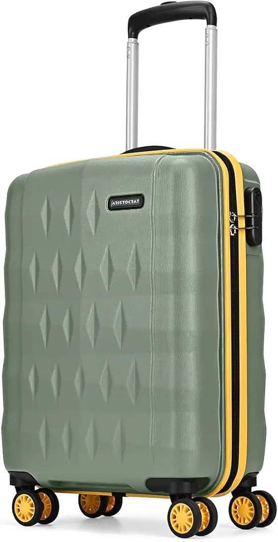 Aristocrat Polycarbonate Spinner Comet Cabin Trolley Bag 56cm|Small|Hard Luggage| Smooth 8-Wheel Suitcase|Combination Lock with Sturdy Zipper|Full Fabric Convipack|3-Year International Warranty(Green)