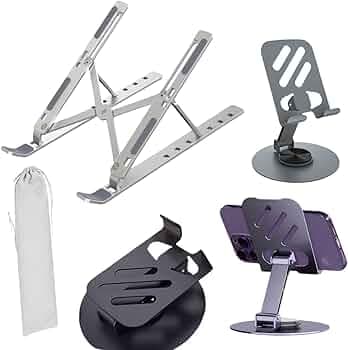 GADGETSWEAR Aluminum Laptop Stand (Combo with 360 Degree Mobile Stand) Foldable, Height Adjustable, Portable for Travel Accessories, Work from Home Suitable with Tablet, iPad, Laptops & MacBook