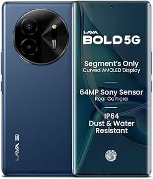 Lava Bold 5G (Sapphire Blue, 4GB RAM, 128GB Storage) | 3D Curved FHD+ AMOLED Display | Mediatek Dimensity 6300 Processor | IP64 Water Resistance | 64MP Rear Sensor | Supports All Indian 5G Bands