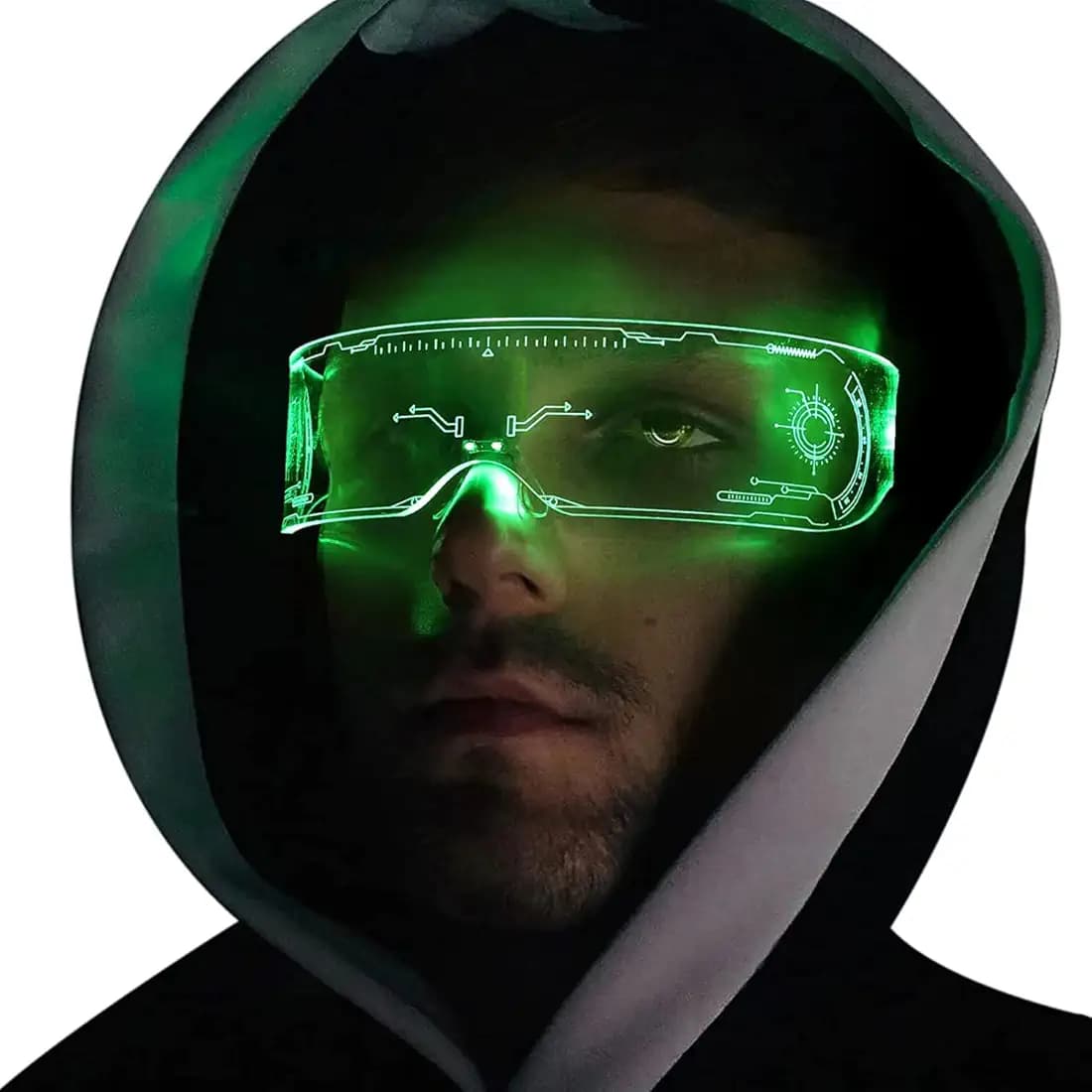 KANABEE LED Glasses, Rectangular, 7 Colors, 9 Modes, Cyberpunk Style, Light Up Luminous Glasses for Bar Club Halloween Party TV Show Bar DJing Stage Show