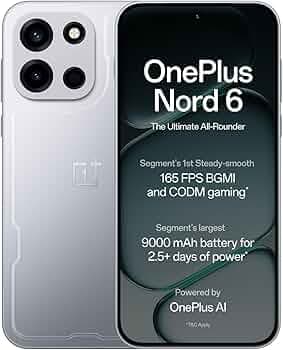 OnePlus Nord 6 | 8GB+256GB | Quick Silver | Snapdragon 8s Gen 4 | Segment's First Stable 165FPS Gaming | Segment's Largest 9000mAh Battery | Most Complete IP Rating | Personalized AI