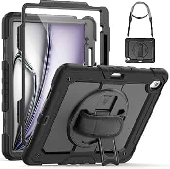 MoreFit Sturdy and Durable Shockproof Protective Cover with 360°Rotating Hand Strap, Kick Stand Hybrid Desk Stand Case Cover for iPad Air 13 (2024) 13.0" - Black