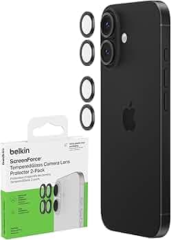 Belkin Camera Lens Protector for Apple iPhone 17/16/16 Plus - Case-Compatible Tempered Glass Lens Cover, Apple iPhone Accessories - 2-pack