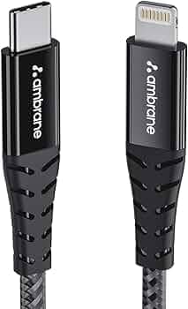 Ambrane Type-C to Lightning USB Cable, 22.5W Fast Charging, 480Mbps Data Sync Cable Compatible with iPhone, iPad, Macbook, iMac, AirPods, 1.25m (RTL-125 Black)