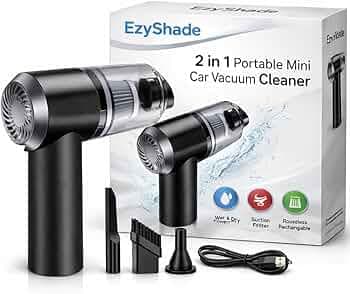 EzyShade 2 in 1 Portable Mini Car Vacuum Cleaner with Blower Rechargeable Wireless Handheld Vaccine Cleaner Vaccum for Home and Car, Cordless Small Air Blower for Cleaning Dust, Wet and Dry Use