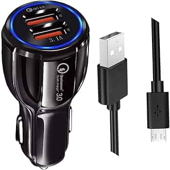 30W Dual Port Car Charger for Kia Carnival Prestige 6 STR Adapter B Type 3.0A Dual Port Car Charger Fast Turbo Charge QC 3.0 with 1m Micro USB Charging & Sync Cable (Black, 4.8Amp, SE.U3)