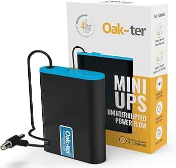 Oak-TER Mini UPS for Routers and Set Top Boxes, 12V DC, up to 4 Hours Backup, Uninterrupted Power Flow