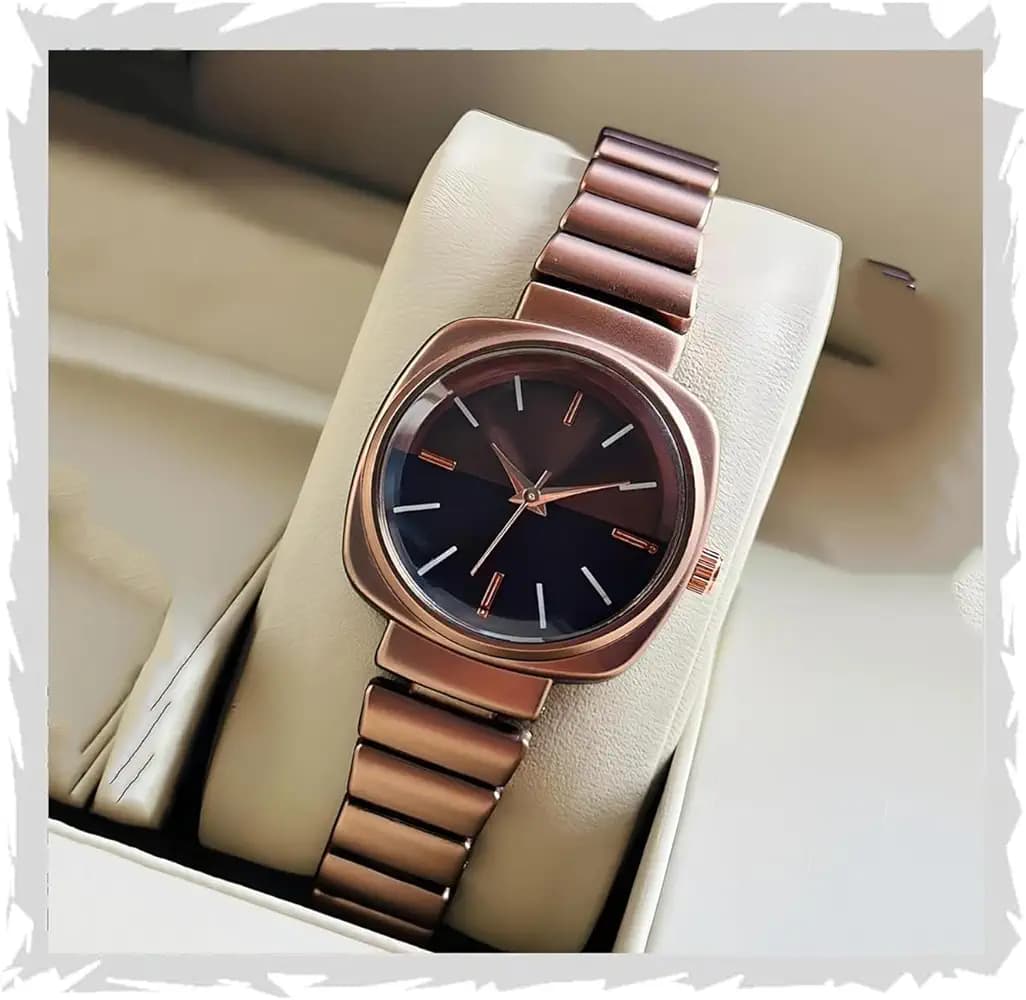 styledose watch's Unique Design Elements (Round face in Square Frame, 5 Color Eddy dials & Belt) Steel Chain Strap Stylish Girls Ladies Fashion Wrist Watches Analog Watch for Women