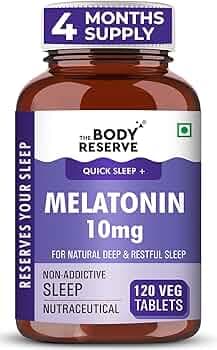 The Body Reserve Melatonin 10mg - 120 Veg Tablets for Sleep Support, Nerve Relaxation, and Stress Relief - Non-Habit Forming for Men & Women