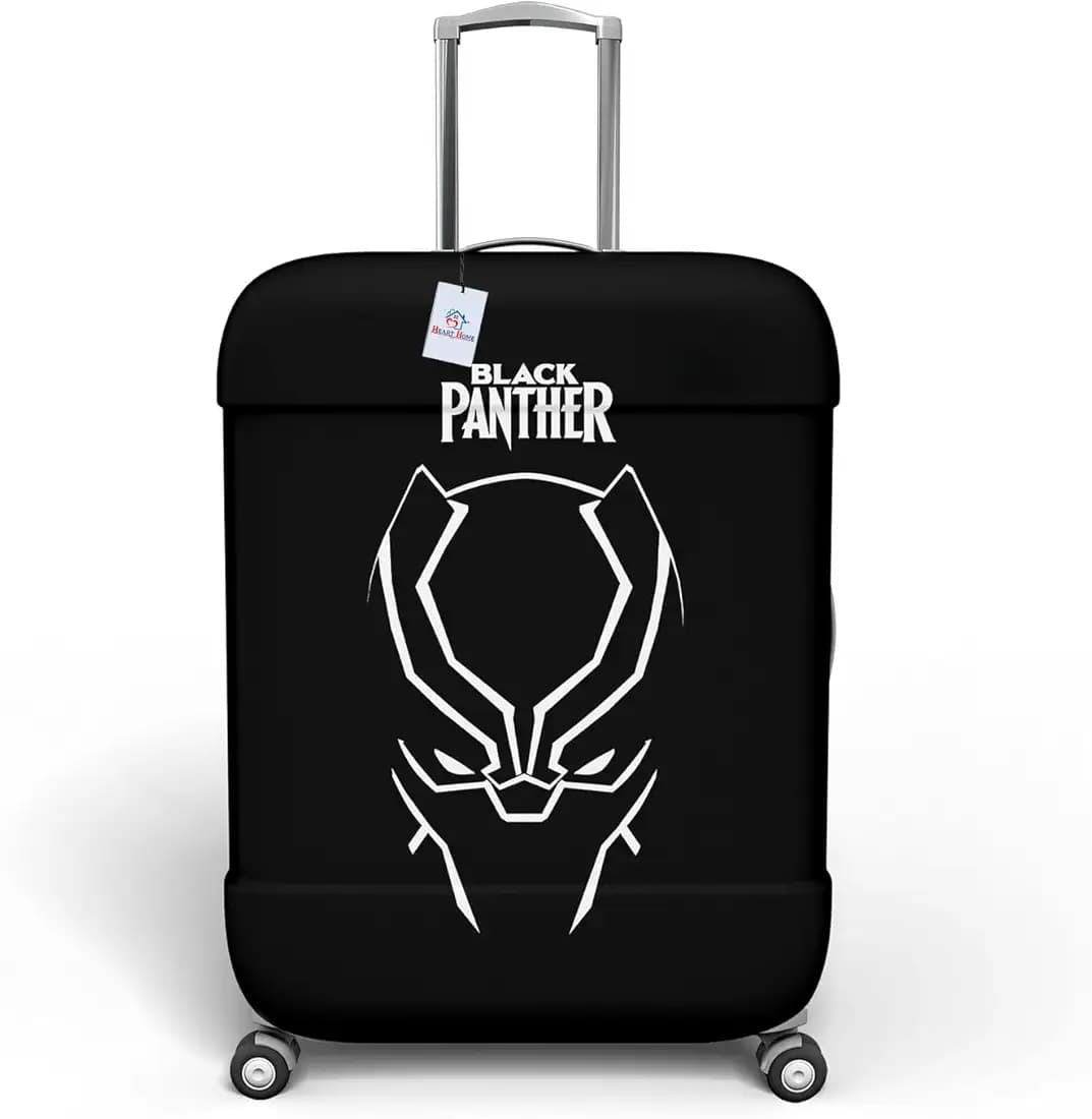 Heart Home Marvel Black Panther Luggage Cover | Polyester Travel Suitcase Cover | Washable | Stretchable Suitcase Protector | 18-22 Inch | Small | Black