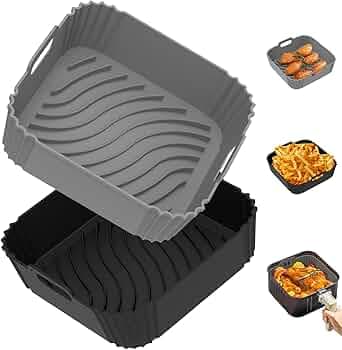 Redfly 2 Pack Square Air Fryer Silicone Liners, 4-5.5/5-8.5 QT, Reusable, Dishwasher Safe, Single-layer Silicone Sheet, Air Fryer Accessories