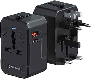 Portronics Juicemate 4 Universal Travel Adapter with 20W Type C PD & 18W USB-A Output Port, All in One International Travel Fast Charging Adapter, Suitable for 200+ Countries US,UK,EU,AUS,Etc(Black)