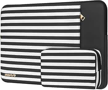 MOSISO Laptop Sleeve Compatible with MacBook Air/Pro,13-13.3 inch Notebook, Compatible with MacBook Pro 14 inch 2025-2021 M4 M3 M2 M1, Horizontal Stripe PU Leather Bag with Small Purse, Black