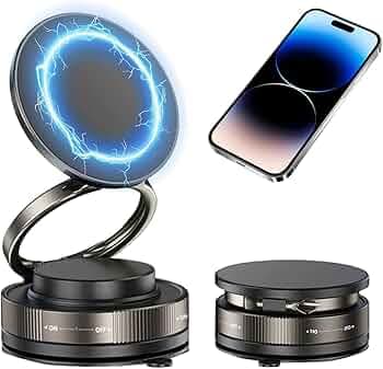 GadgetBite Magnetic Car Mobile Holder for Dashboard Vacuum Suction Phone Holder Mount Hand Free Magnetic Cell Phone Stand with Strong Grip Suction Cup Mount for Car Gym Office Table - Black