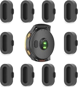 Zitel® Dust Plug Compatible with Garmin Forerunner 165/965/970/570/265/255/935/945/245/55/45, Fenix 8/7/7X/6/6X Pro/5/5X Plus, Instinct 2/2X/3, Venu 3/2 Silicone Charger Port Protector 10 Pack, Black