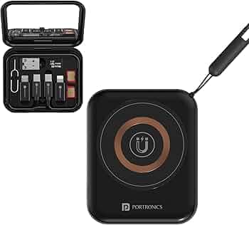 Portronics Smartpod 3 in 1 Wireless Charger with Multifunctional Cable & Cleaning Kit, Makeup Mirror, 60W Type C Cable, Mobile Stand, 5 in 1 Cleaning Kit, 15W Wireless Output, Light Weight (Black)