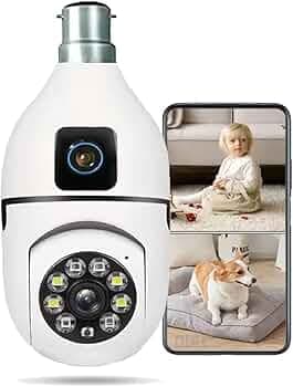 Dual Lens 4MP/8MP WiFi Light Bulb Camera | Full HD | Night Vision | Motion Detection | Two Way Audio | Wireless Home Indoor Security Camera with Mobile App V380 Pro (Dual Lens Light Camera)