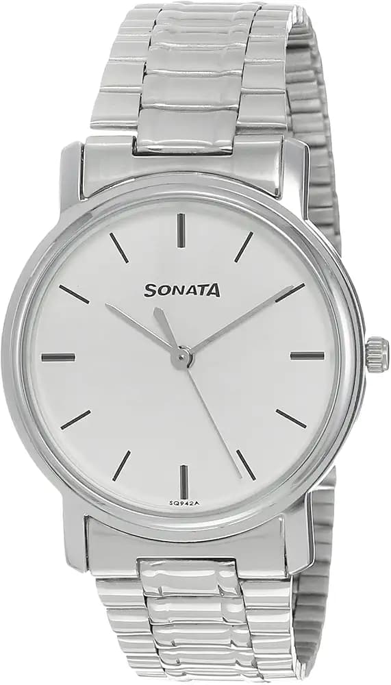 Sonata Quartz Analog White Dial Silver Stainless Steel Strap Watch for Men - NT1013SM01