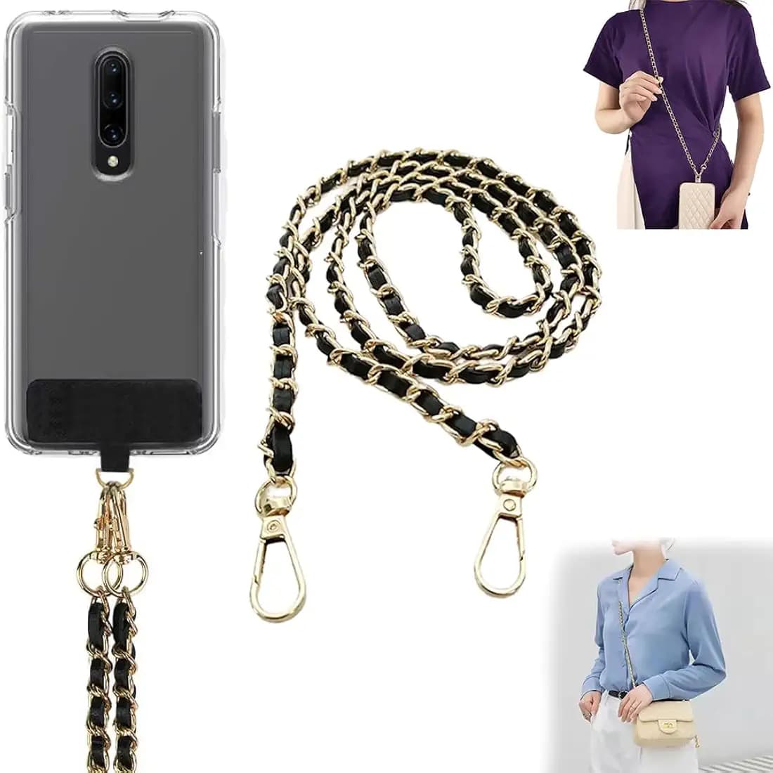 Aesthetic Cute Golden Crossbody Phone Lanyard for iPhone Attached with Case Cover Accessories Mobile Charm Bag Straps Shoulder Hanging Purse Sling Holder Keychain Around Neck Chain