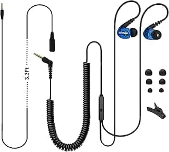 Joymiso 16Ft Extra Long Cord Earbuds Headphones for TV PC Laptop with Mic, Volume Control, Spring Coil Wire & Extension Cable, 3.5mm Wired Over Ear in-Ear Computer Earphones for Kids Women Small Ears