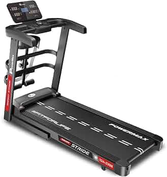 PowerMax Fitness TDA-230M 5HP DC Motorized Multifunction Treadmill with Auto Incline, Max user 140kg, Top speed 12km/hr, Running deck 1200x420mm Foldable machine, LED display, ipad & Mobile holder