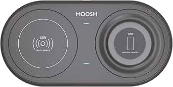 MOOSH Quick Charge Dual Wireless Charging Pad 25W Qi-Certified Charger Pad for Smart Phones Charge While Listening to Music, Streaming Videos, & Video Calls (Black)