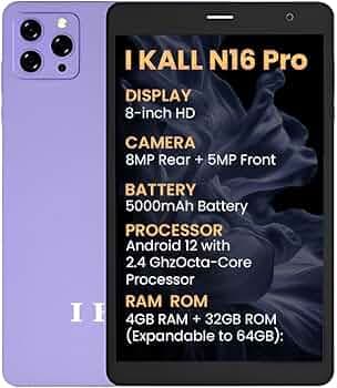 IKALL N16 Pro Smart Tablet – 8 Inch HD Display, Octa Core Processor, 4GB RAM + 32GB ROM, Android 12, 4G Voice Calling, Long-Lasting 5000mAh Battery (Blue)