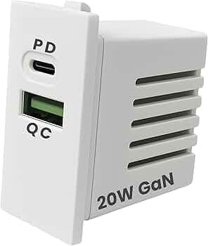 Modular USB Charger Socket 20W GaN Type C Charger Multi Port Fast Charger 1 Module Roma Type Locking Compatible with iPhone 17/16/15/14/13, Samsung, iPad, OnePlus, Google Pixel, Headphones and Tablets