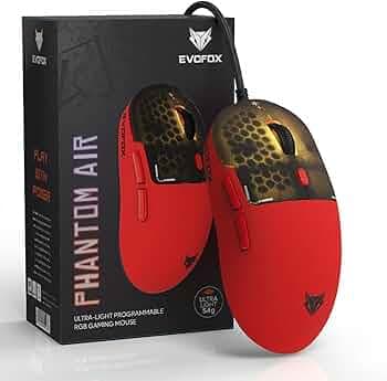 EvoFox Phantom Air Ultra Lightweight Gaming Mouse | Upto 1000Hz Polling Rate, 7000 FPS, 12800 DPI | Honeycomb RGB Lighting | Fully Programmable with Windows Software & On-Board Memory | Red