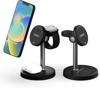 Mozen by Amkette Air 800, 23W Qi2 Certified 3 in 1 Magsafe Charger/Wireless Charger for iPhone 8 & above, wireless charging smartphones, Apple Watch, AirPods/Galaxy Buds, 45° Tilt, Type-C Cable, Black