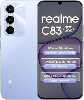realme C83 5G Smartphone 7000mAh Mega Battery, 6.8-Inch & 144Hz Immersive Ultra Smooth Display, Dimensity 6300 Processor, IP64, Military Grade Durability, 4 + 64GB, Blooming Purple, Android 16