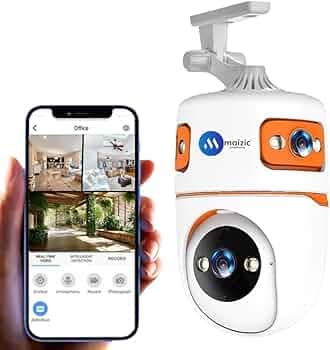 Maizic Smarthome TRIGENIE WiFi Indoor 5 MP*3 UHD Triple Lens/Screen CCTV Camera for Home with Color Night Vision, Human Detection, Two Way Audio, Multi Users View and Memory Card Support Up to 128 GB