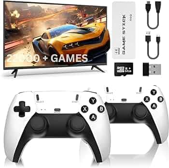 4K Retro Game Stick with 10000+ Built-in Games | Wireless Controllers (Dual) | Plug & Play TV Gaming Console | HDMI Game Stick for Kids & Adults | Classic Arcade Gaming System (64GB)