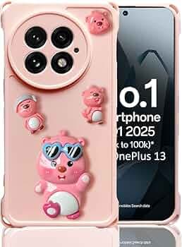 KC Back Cover for OnePlus 13 5G - Cute Cartoon Characters and Heart Specs Four Corner Anti-Fall Bounce Protective Shockproof with Camera Protection Case (Pink)