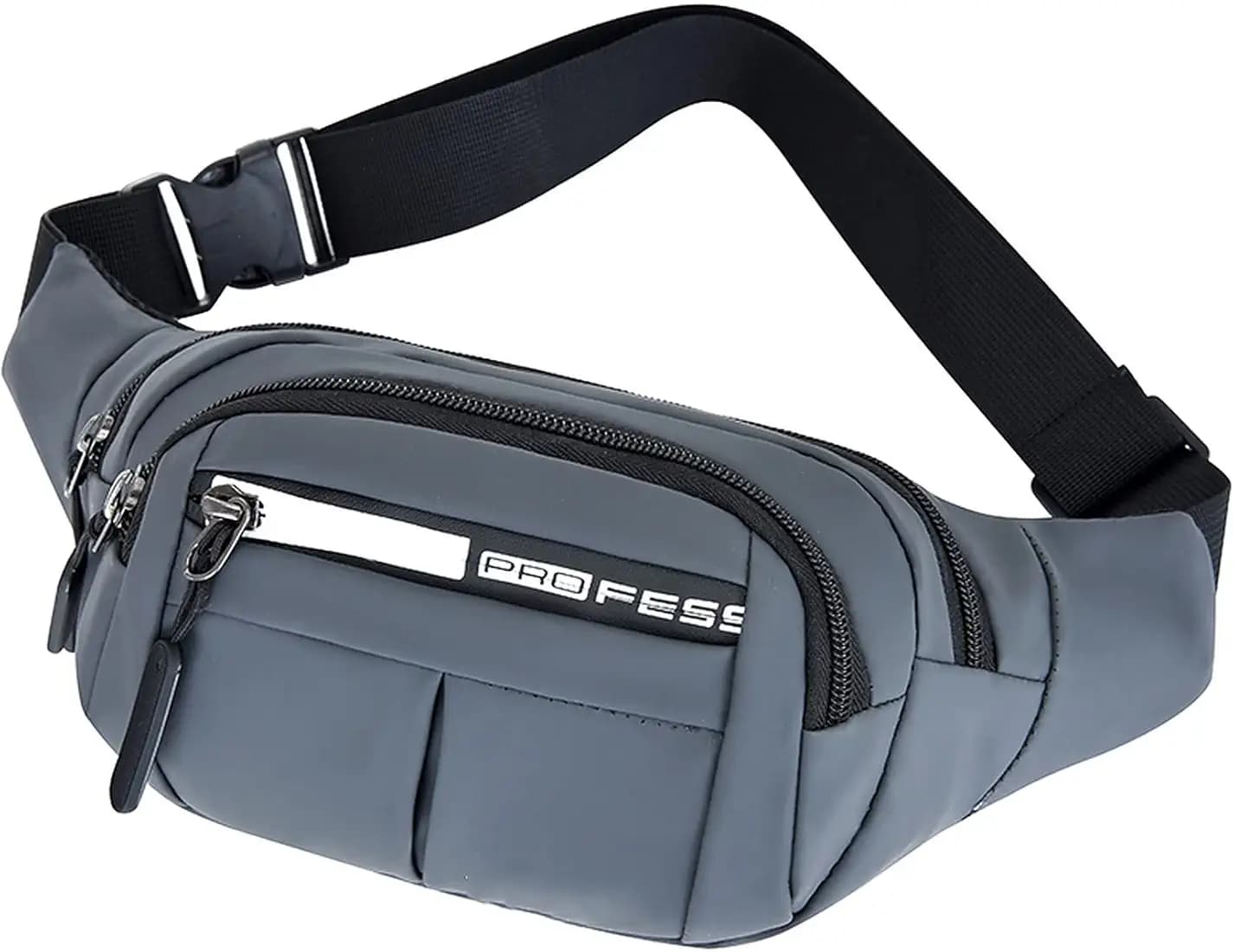 Wolpin Waist Bag for Men Women Grey | Travel Handy Hiking Running Pouch with Zipper | Adjustable Strap Fanny Pack for Documents Money Card Phone Earphone | Lightweight Sport Belt Bag