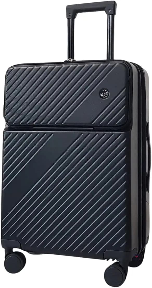 24 Inch Multifunctional Front Opening Trolley Case, Carry-On with 360° Rotation Double Spinner Casters, Polycarbonate Trolley Bag Suitcase for Travel, Work Or School Trips (Black)