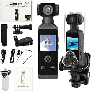 Pocket 2 - Handheld 4K Action Camera with 1.3" CMOS Sensor, SD Card Slot, Waterproof Case, Motorcycle Mount (CAM20)