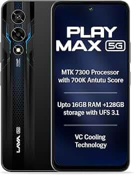 Lava Play Max 5G (Deccan Black, 8+8*GB RAM, 128GB Storage)|MTK D7300 Processor-700K+ Antutu| 6.72" FHD+ Display | 50MP Camera | UFS 3.1 Storage | 5000mAh Battery-33W Fast Charging | 4K@30fps