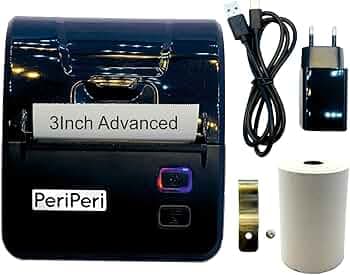 PeriPeri 3inch Advanced USB+Bluetooth Receipt Printer | Inbuilt 2000 Mah Battery | Inbuilt Beeper | 4 Indicator Lights | with Belt Hook | 1 Year Warranty | Compatible with iOS, Android, Windows & Mac
