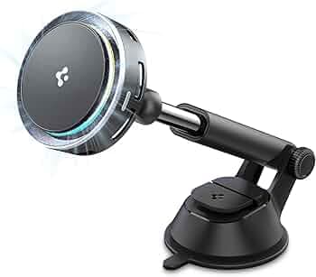 Spigen for Qi2 15w Magnetic Car Mount Charger Dashboard Type with Ultra Cooling Fan, Fast Wireless Charging, MagSafe Compatible for iPhone 17/16/15/13/12 (EV15MDA) - Black