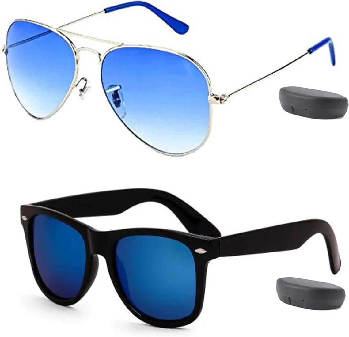 Y&S Unisex UV Protected Sunglasses For Mens Womens In Blue And Blue Combo Of 2 Man Woman Sun glasses Goggles Set (1Q69-YS7G-FTUX)