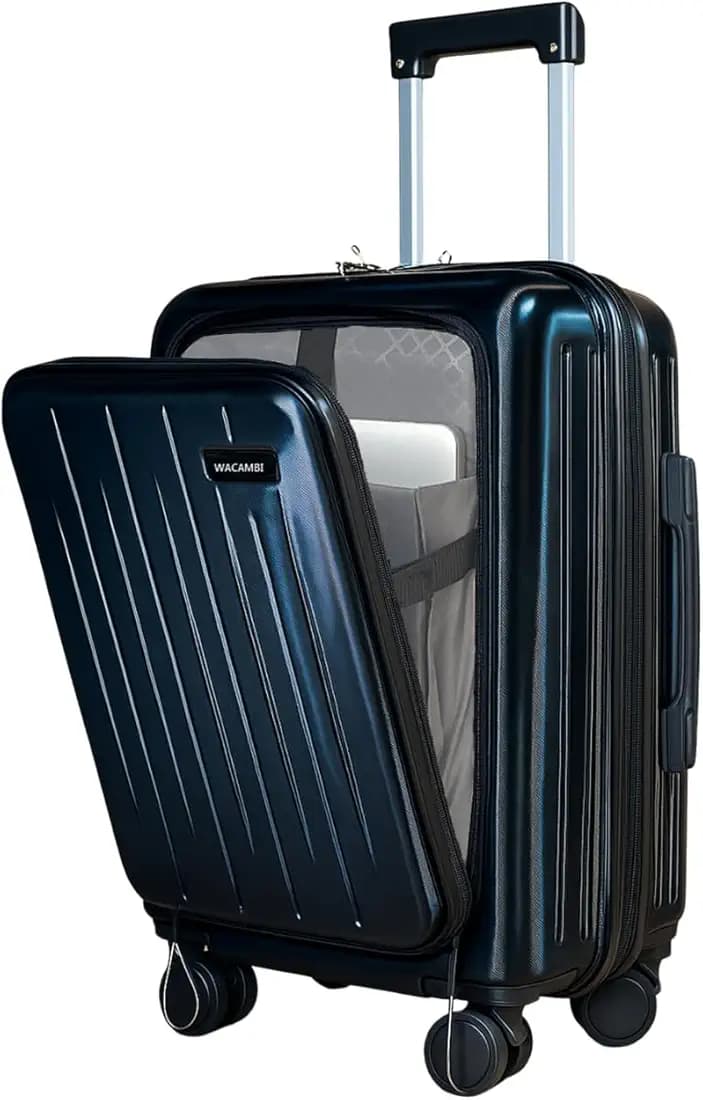 Cabintrolley Bag Polycarbonate 20inch 55cms with 16inch Laptop and USB Port Compartment Small Size Suitcase for Flight Travel Suitable for Men, Women,Boys and Girls (Black with Packing Cube)