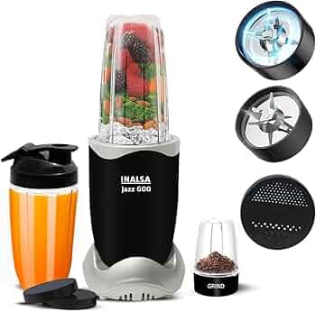 INALSA Mixer Grinder|3 Jar & 600 W Copper Motor| Blenders for Smoothies and Juices| Smoothie Maker Blender|Nutri Blender | 2 Blades |2Yr Warranty,Jazz 600-3 Jar