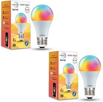 wipro 12.5W E27 Wi-Fi Smart LED Bulb with Music Sync | Voice Control with Alexa, Google Asst | App Control |16 M Colours, White Tunable - Warm, Neutral & Cool White +Dimmable | Scenes | Pack of 2