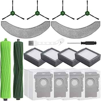 Replacement Parts Kit Compatible with iRobot Roomba Combo 10 max,Combo j9+,Combo j7+/Plus Robot,1 Rubber Brush+2 Mop Pads+4 HEPA Filters &Side Brushes &Dust Bags
