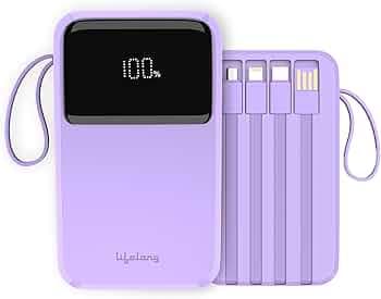 Lifelong Electronics 20000mAh 22.5W Fast Charging Power Bank | 3 Inputs (1 Built-in USB A Cable + 1 C + 1 Lightning Port) & 6 Outputs (3 Built-in Cables + 1 C + 2 A Port) | Small Pocket Size Powerbank