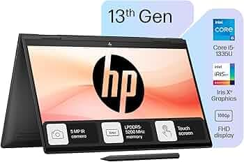 HP Envy x360, 13th Gen Intel Core i5-1335U Laptop (16GB LPDDR5, 512GB SSD), 15.6"/39.6cm, FHD, Windows 11, MS Office, Black, 2.14kg, Intel Iris Xe Graphics, 5MP IR Camera, 15-fe0027TU